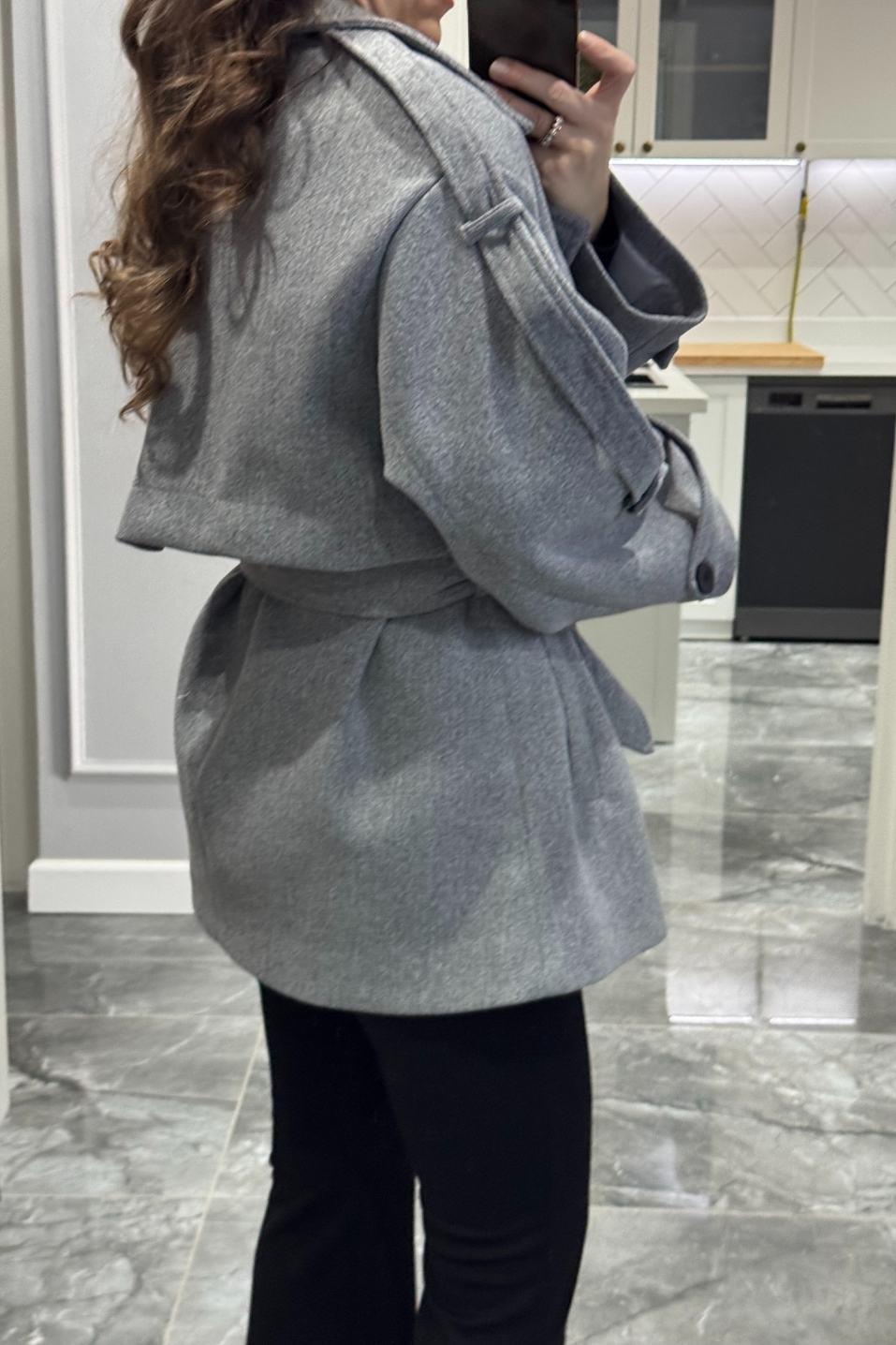Premium Trenç Model Kaşe Kaban Gri