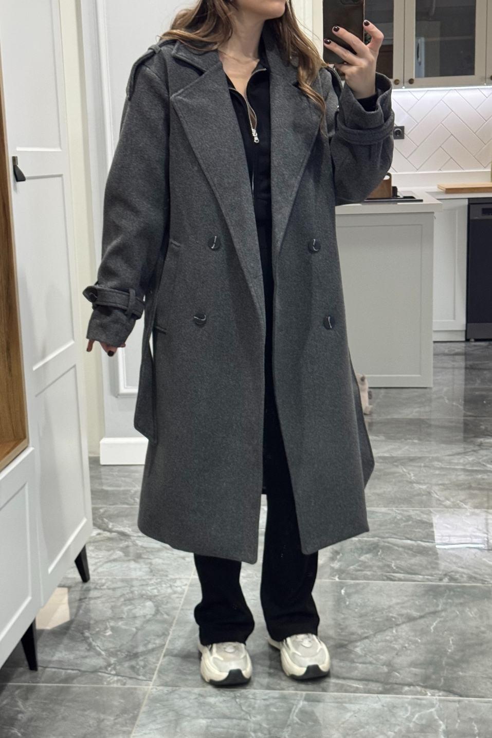 Premium Uzun Kaşe Kaban Antrasit
