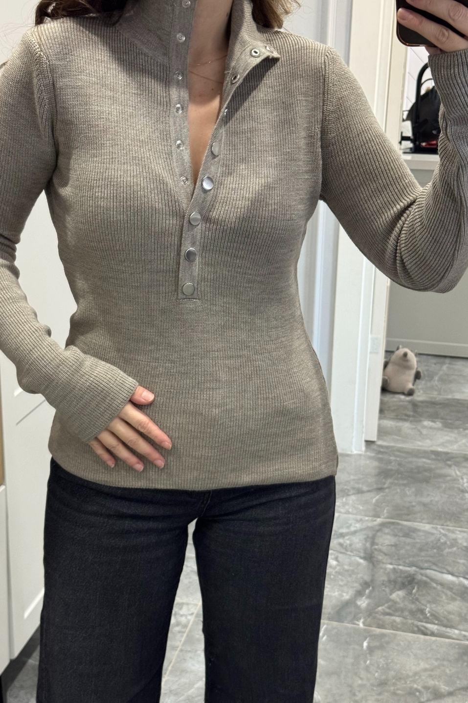 Elegance Knit Çıtçıtlı Kazak Vizon