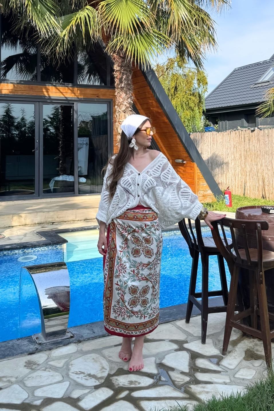 Boheme Örgü Kimono Ekru