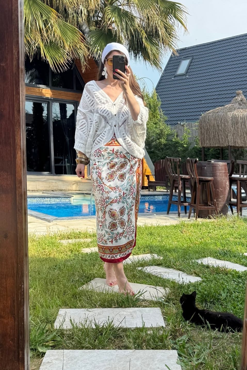 Boheme Örgü Kimono Ekru