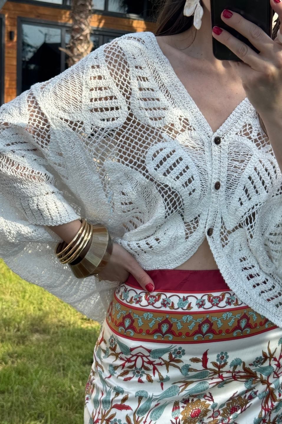 Boheme Örgü Kimono Ekru