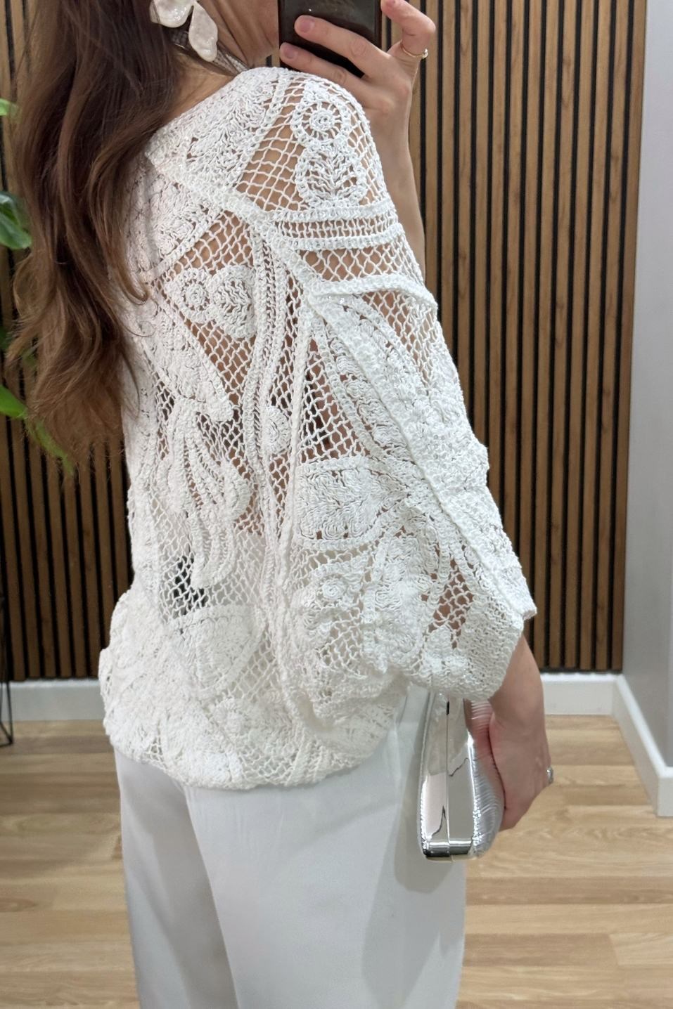 Luna Pullu File Triko Kimono Ekru