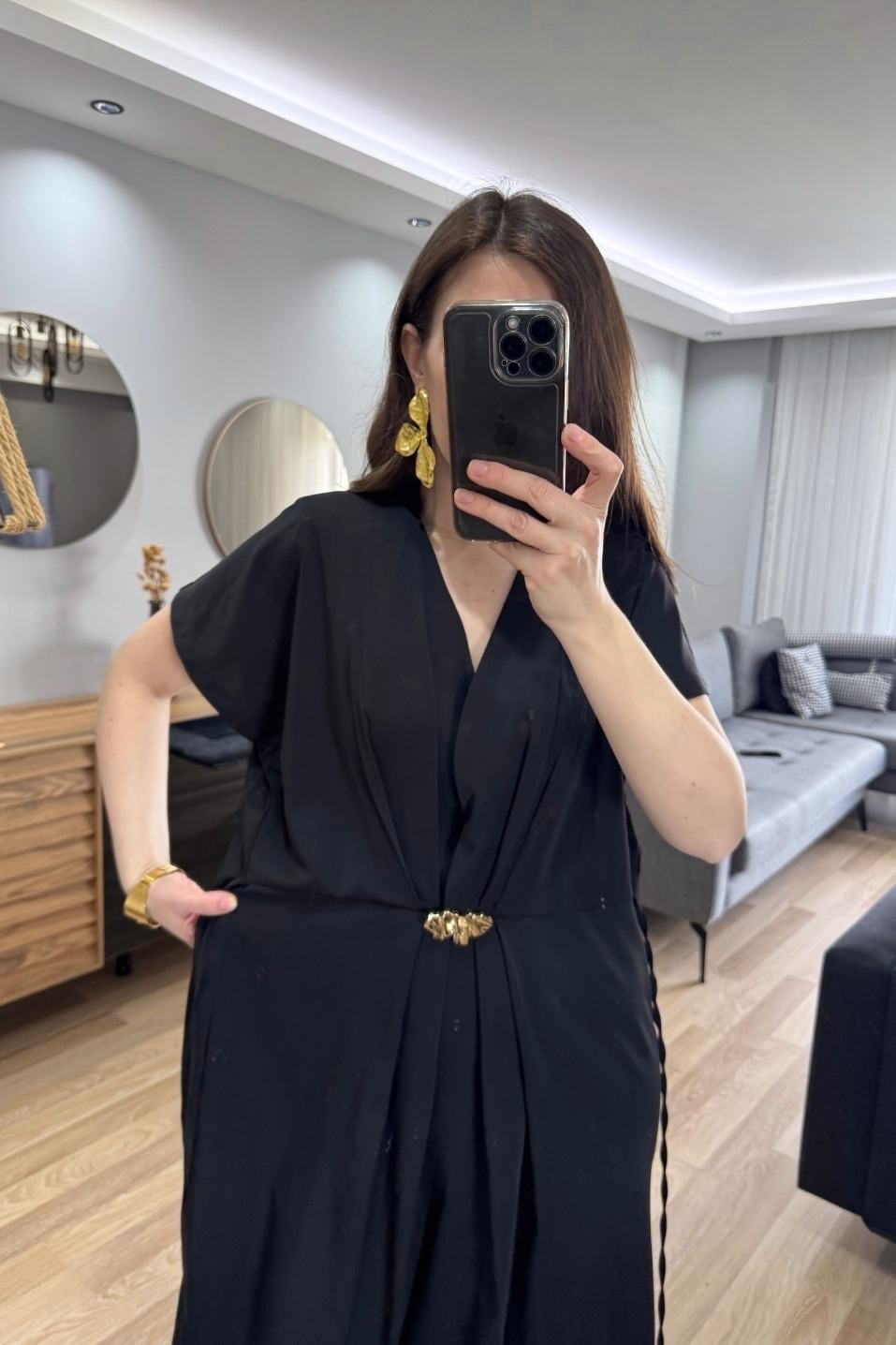 Arya Gold Tokalı Midi Elbise Siyah