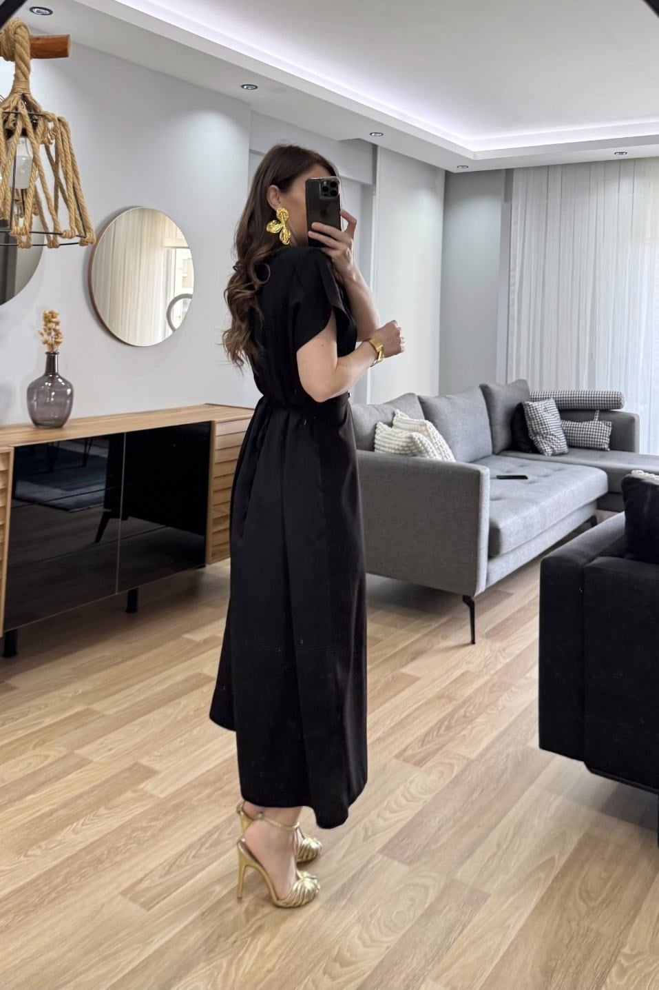 Arya Gold Tokalı Midi Elbise Siyah
