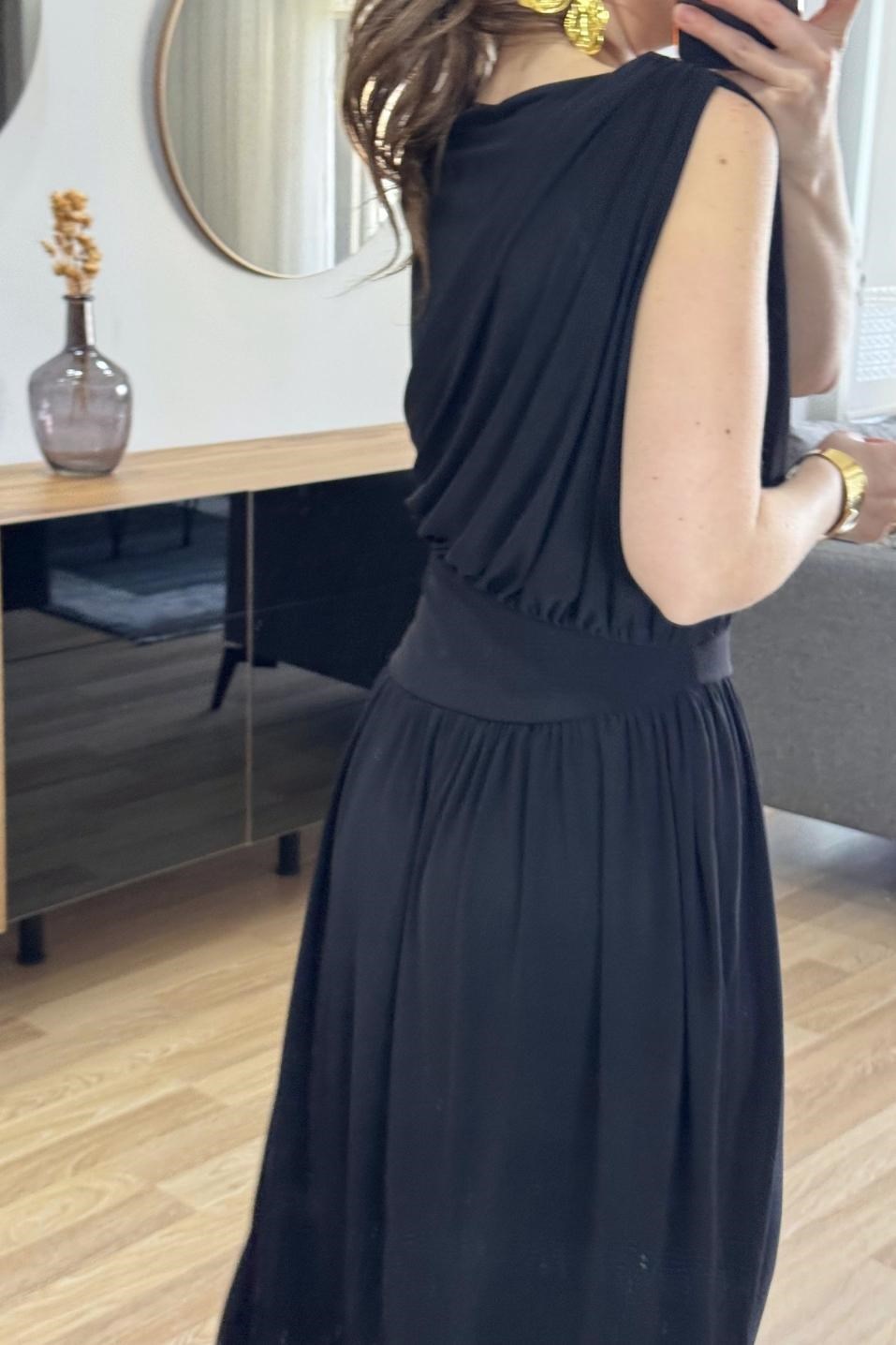 Noirelle Drapeli Midi Elbise Siyah