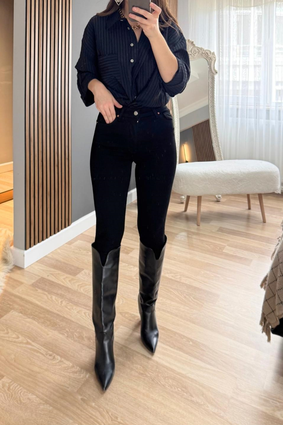 Yüksek Bel Skınny Toparlayıcı Jean Siyah