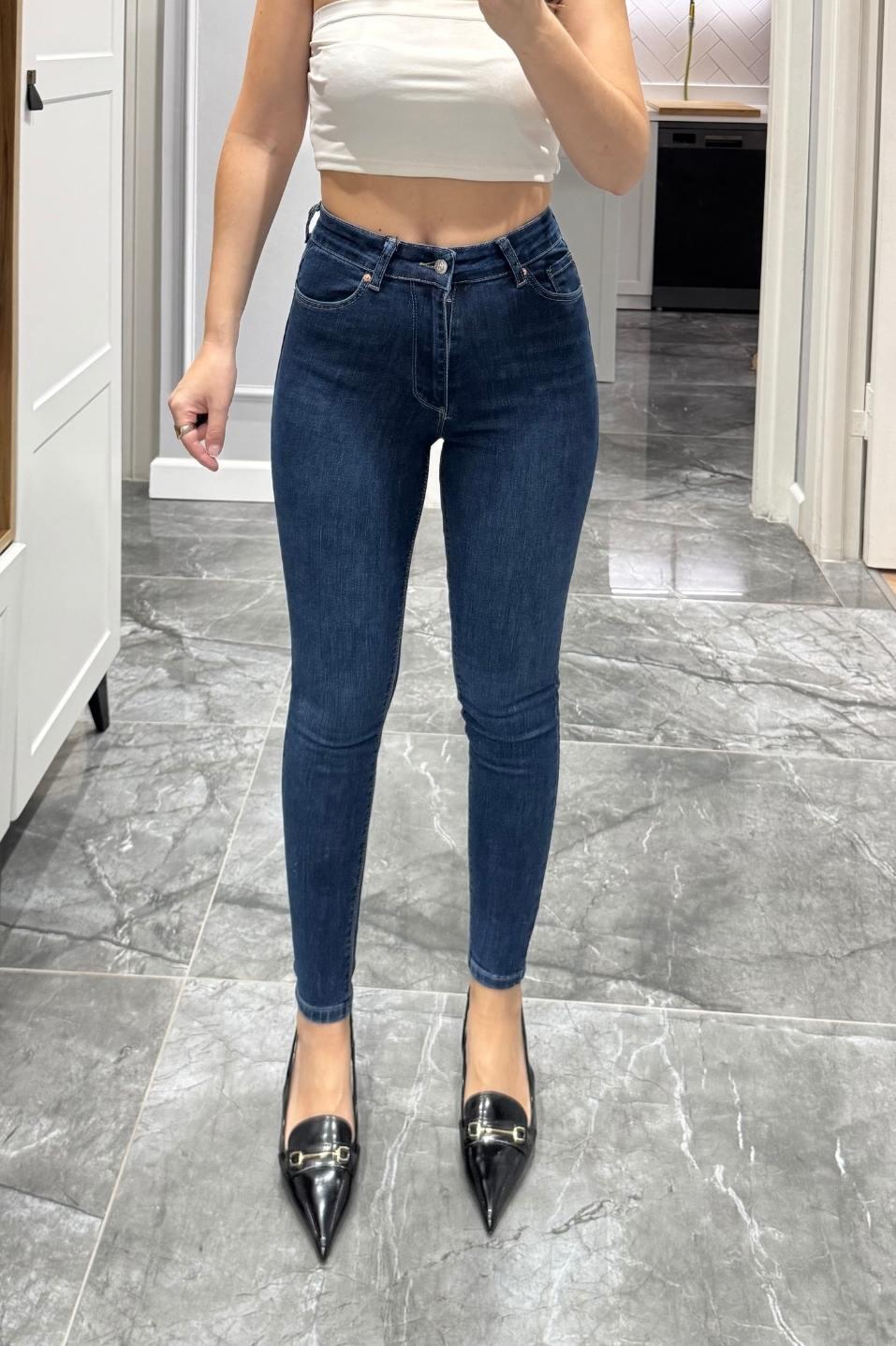 Yüksek Bel Skınny Toparlayıcı Jean Koyu Mavi
