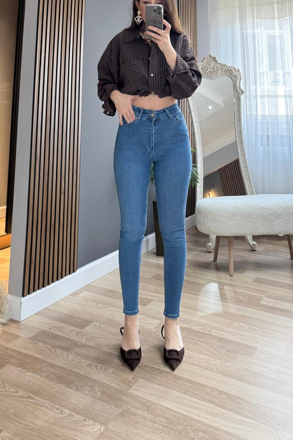 Yüksek Bel Skınny Toparlayıcı Jean Açık Mavi