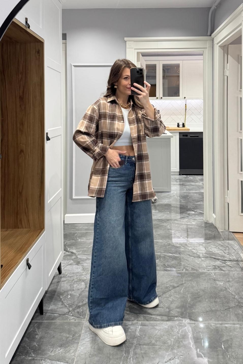 Zr Baggy Yüksek Bel Bol Paça Jean Mavi