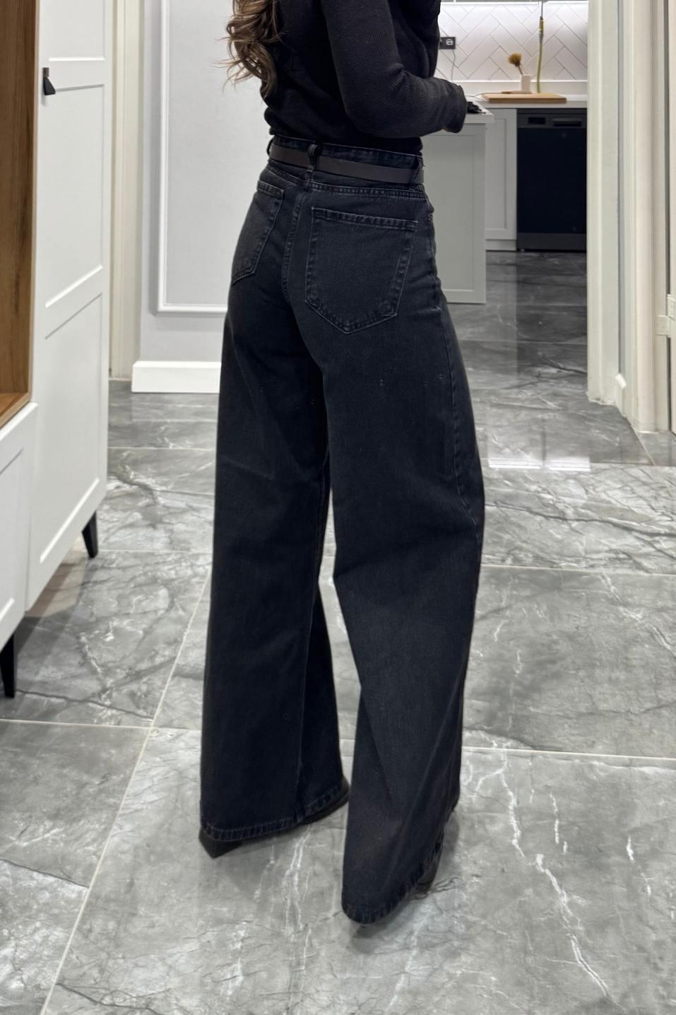 Zr Baggy Yüksek Bel Bol Paça Jean Füme
