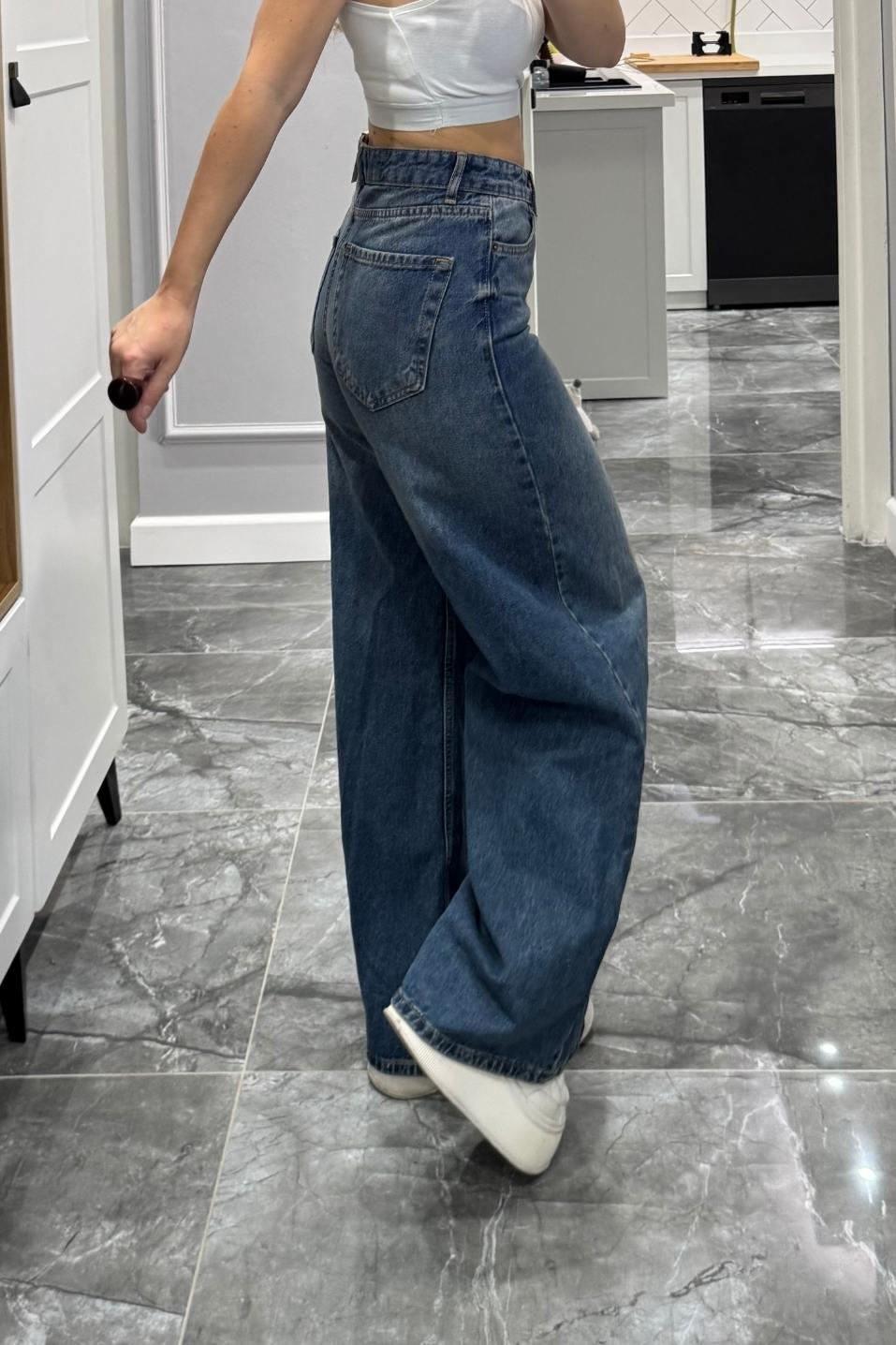 Zr Baggy Yüksek Bel Bol Paça Jean Mavi