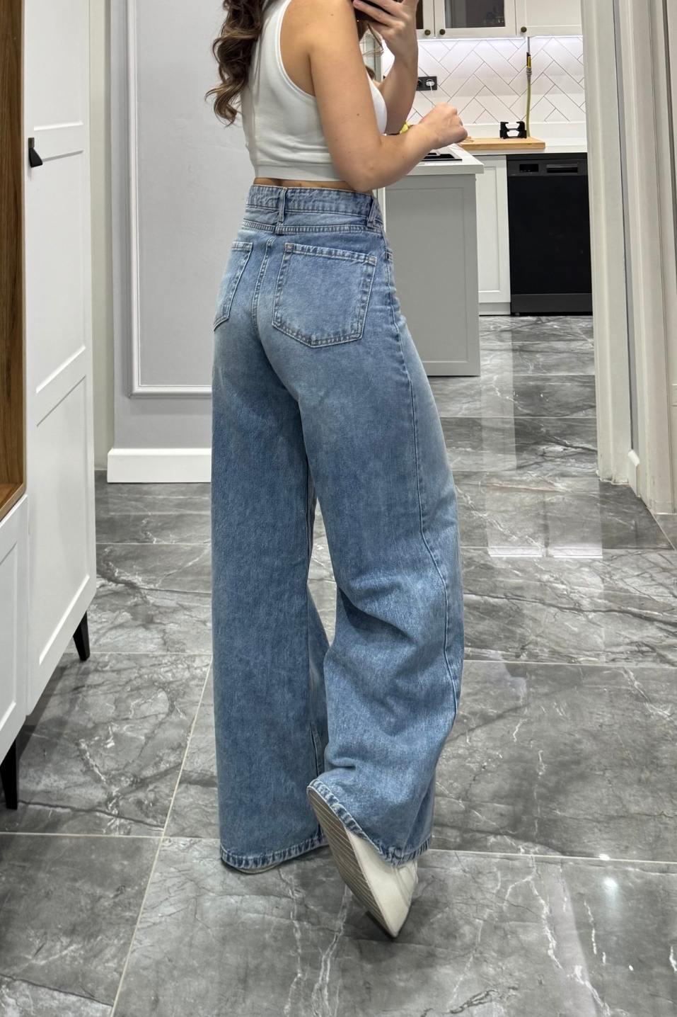Zr Baggy Yüksek Bel Bol Paça Jean Açık Mavi