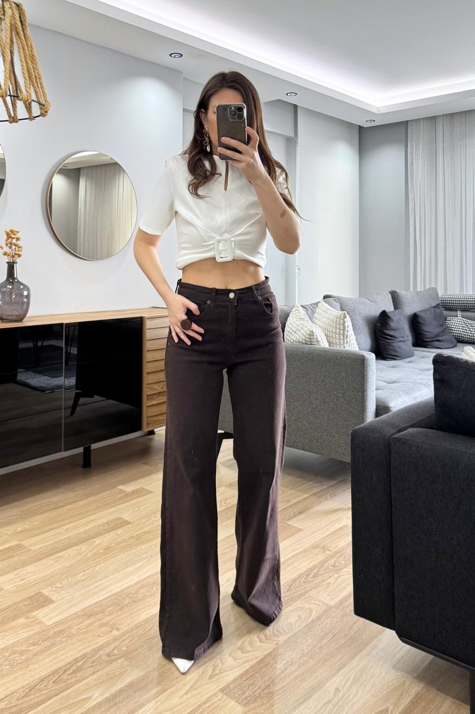 Zr Model Wide Leg Jean Acı Kahve