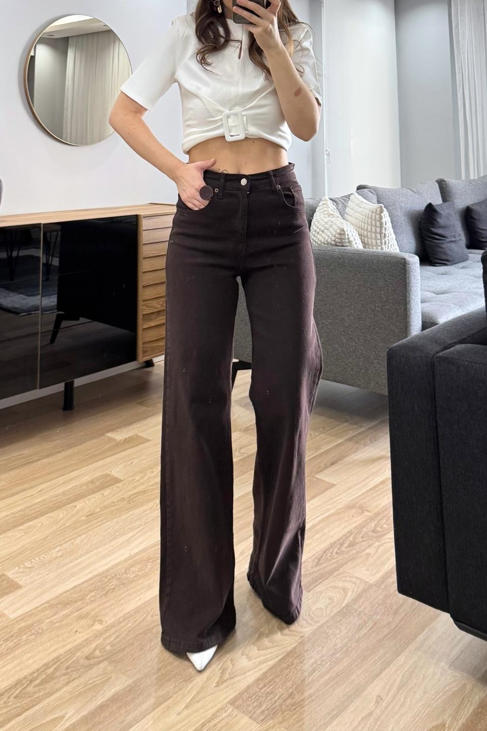 Zr Model Wide Leg Jean Acı Kahve
