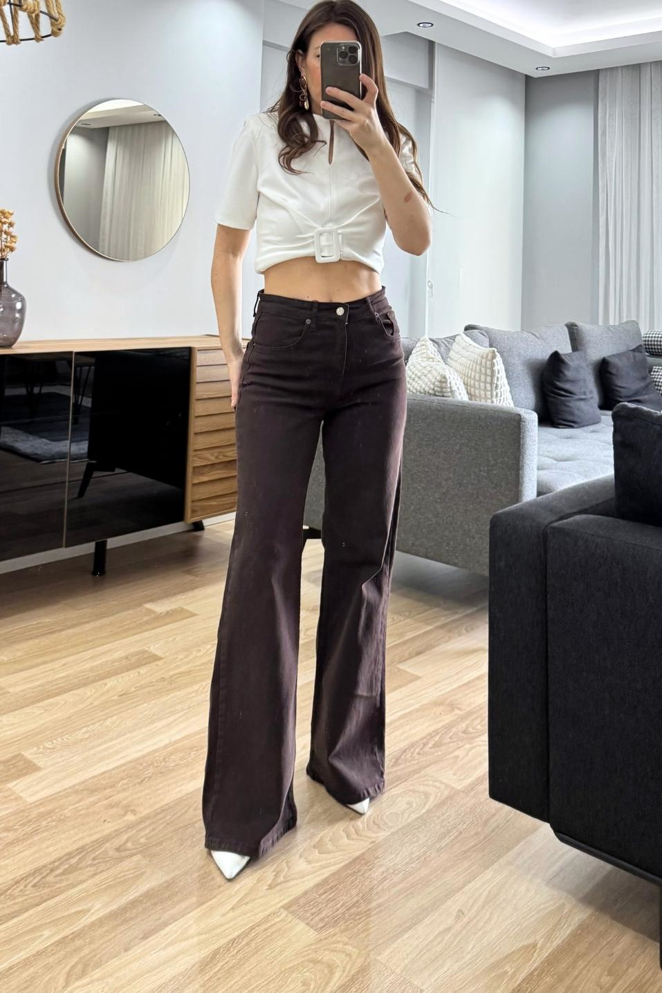 Zr Model Wide Leg Jean Acı Kahve