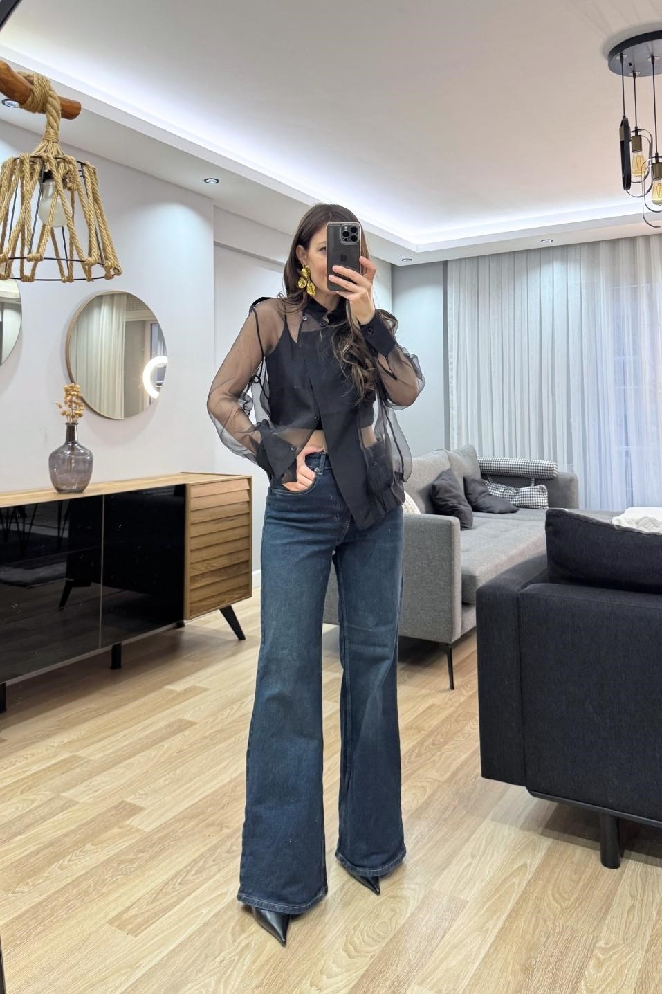 Zr Model Wide Leg Jean Koyu Mavi