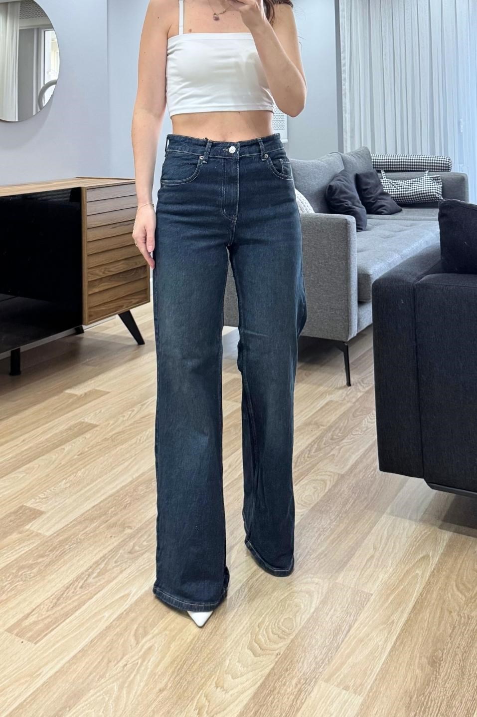 Zr Model Wide Leg Jean Koyu Mavi