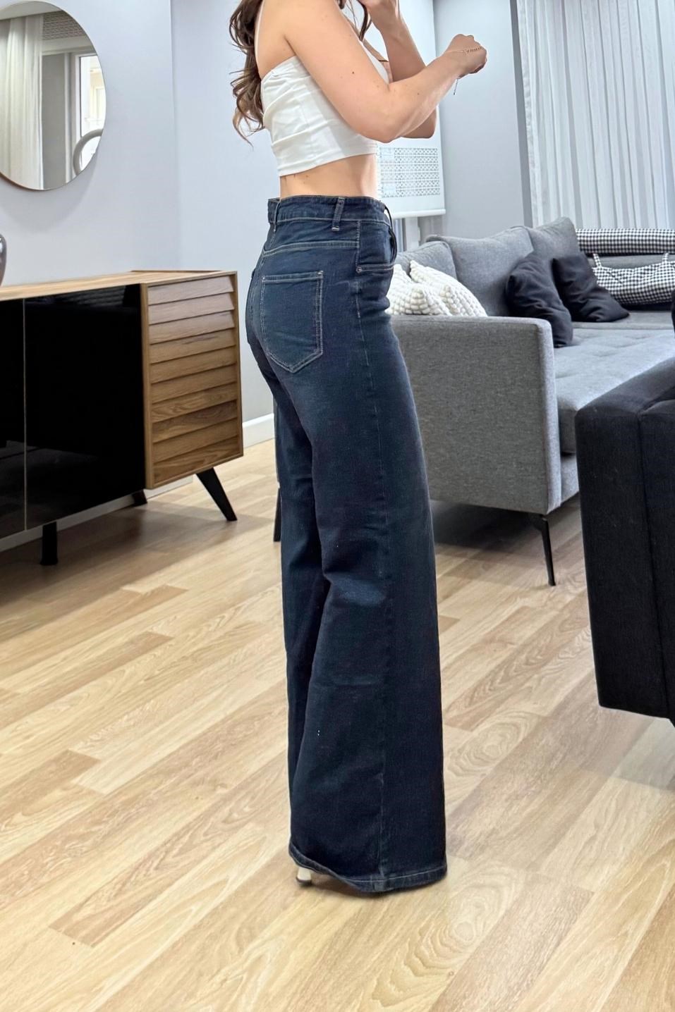 Zr Model Wide Leg Jean Koyu Mavi