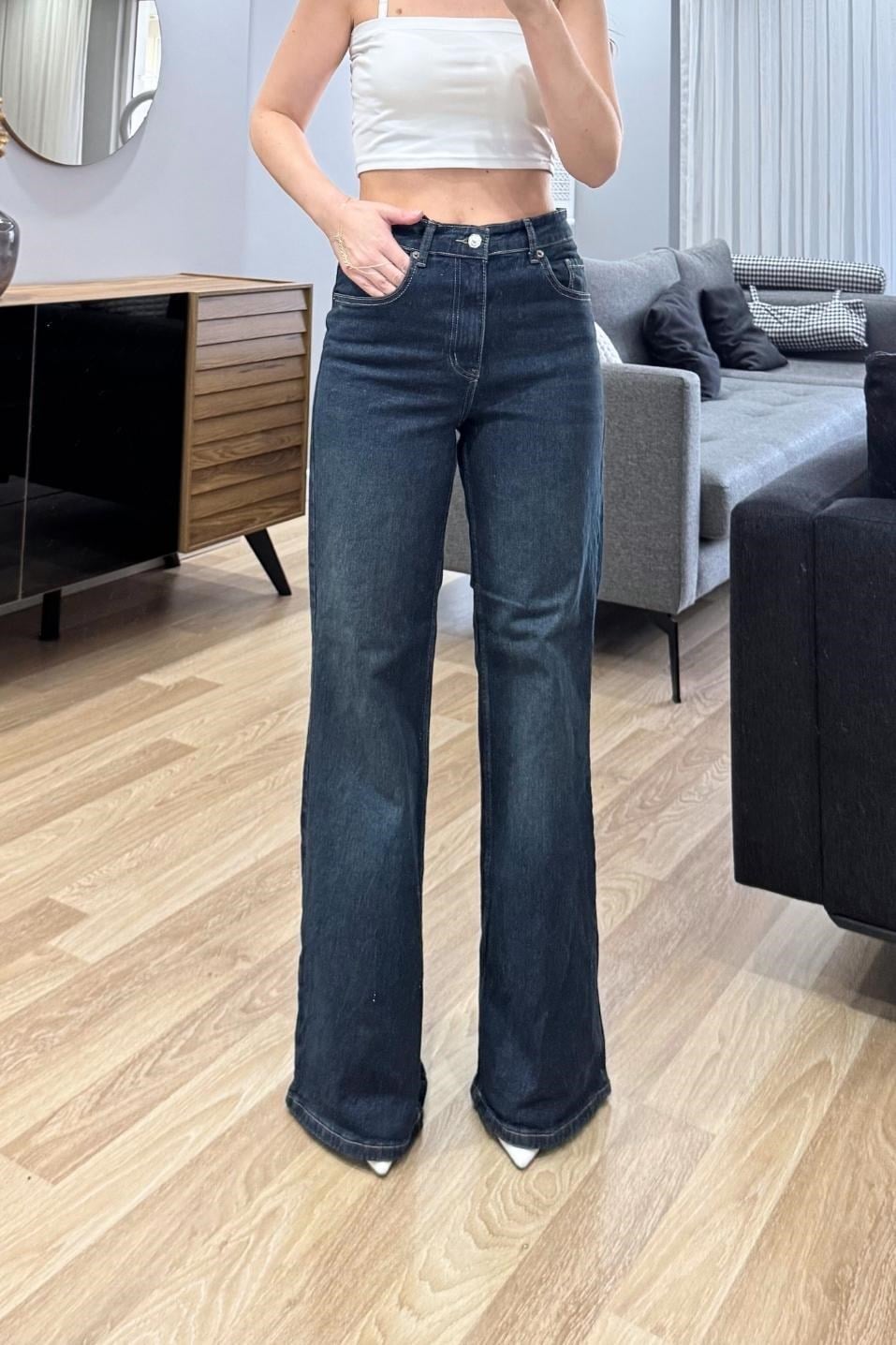 Zr Model Wide Leg Jean Koyu Mavi