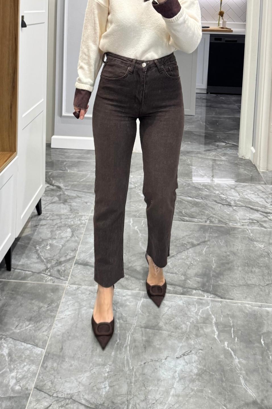 Zr Model Yıkamalı Boyfit Jean Acı Kahve