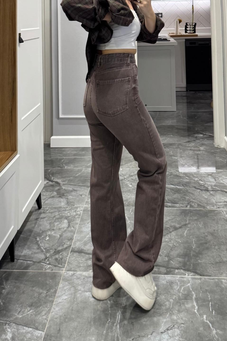 Zr Model Yıkamalı Straight Jean Kahverengi