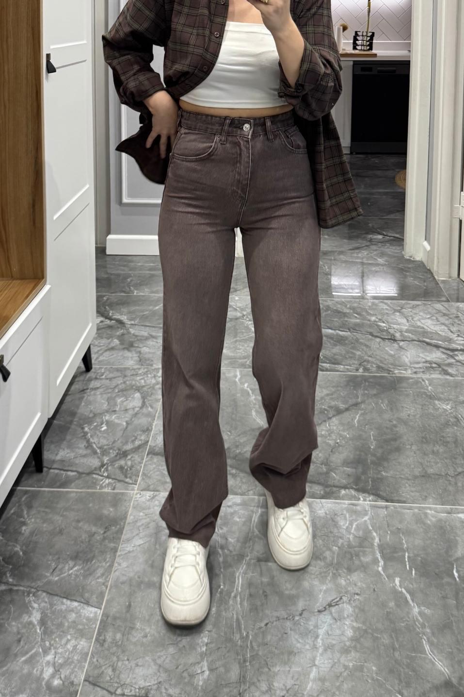 Zr Model Yıkamalı Straight Jean Kahverengi