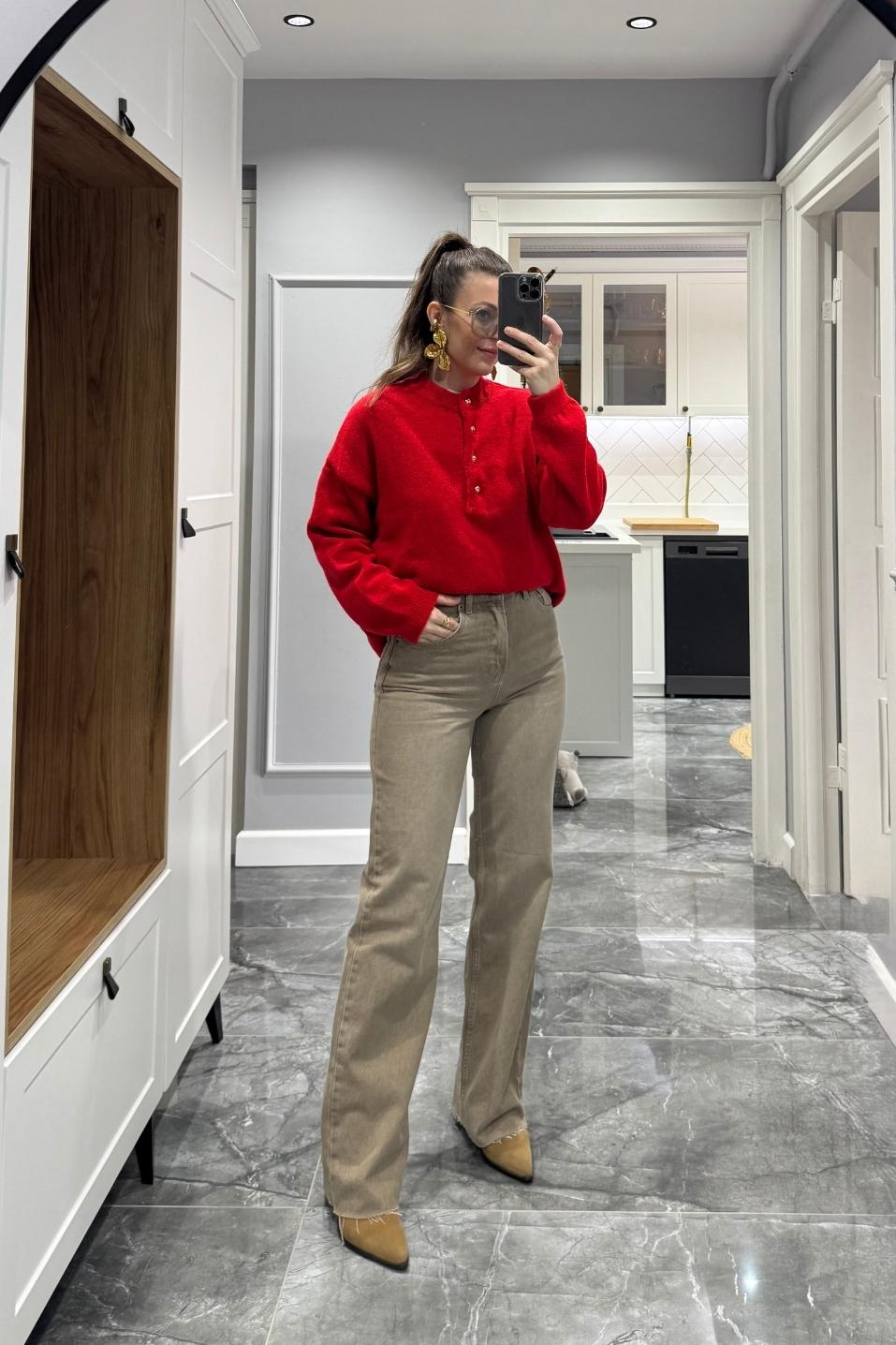 Zr Model Yıkamalı Straight Jean Bej