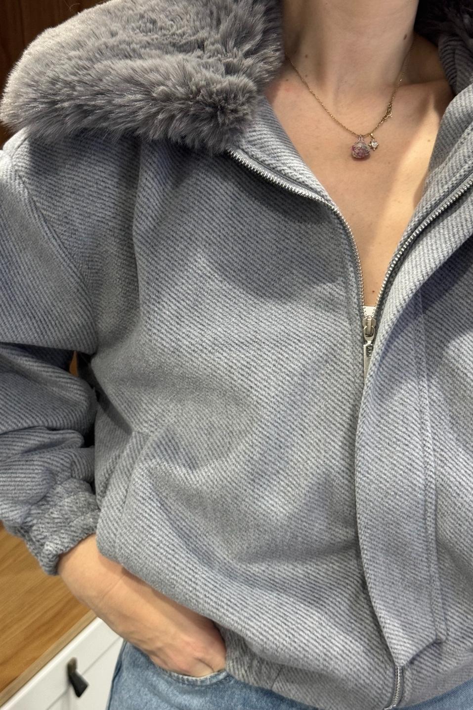 Furline Kaşe Bomber Mont Gri