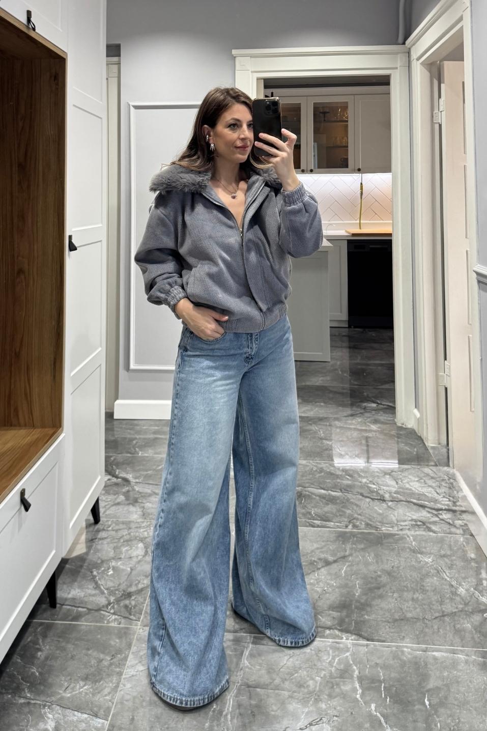 Furline Kaşe Bomber Mont Gri