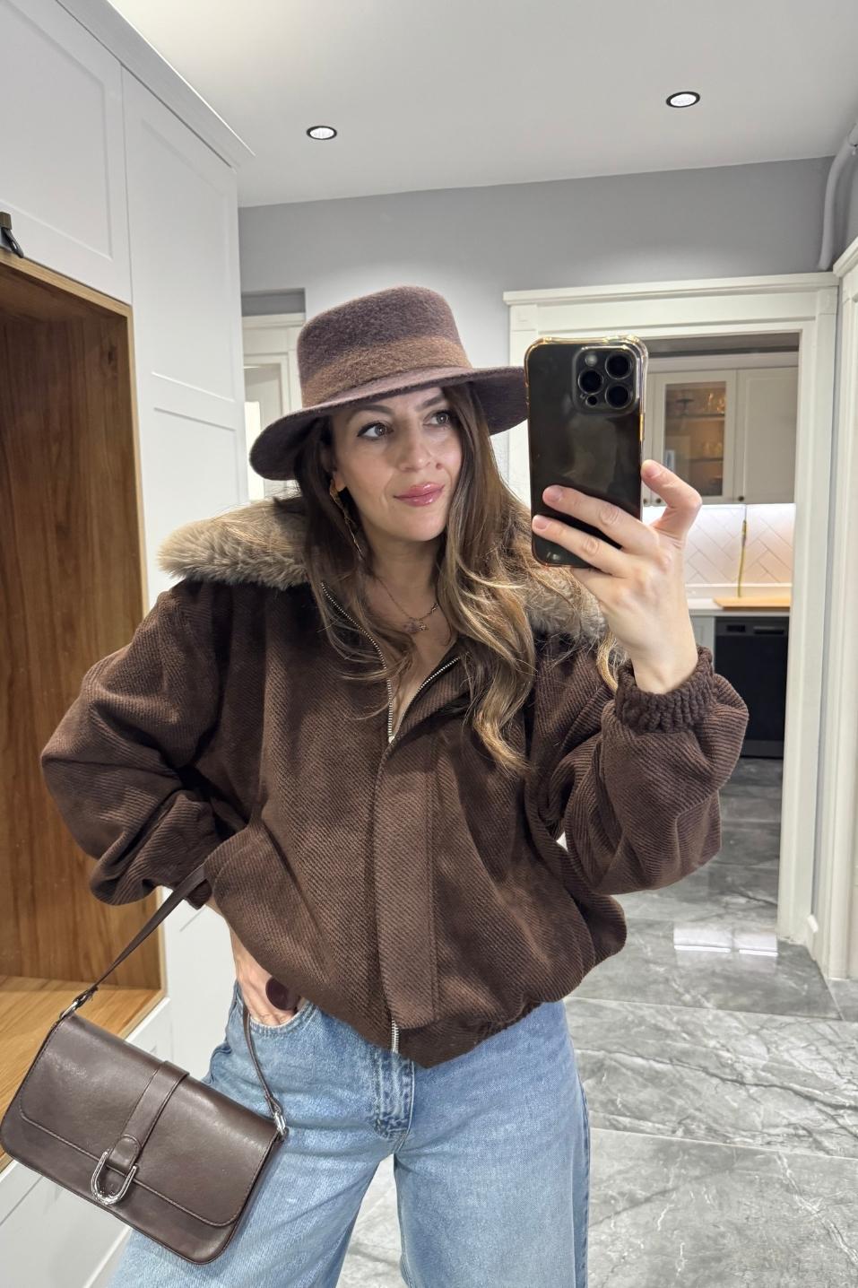 Furline Kaşe Bomber Mont Kahverengi