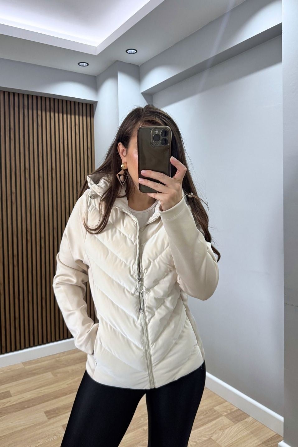 Kapüşonlu Dolgulu Premium Mont Bej