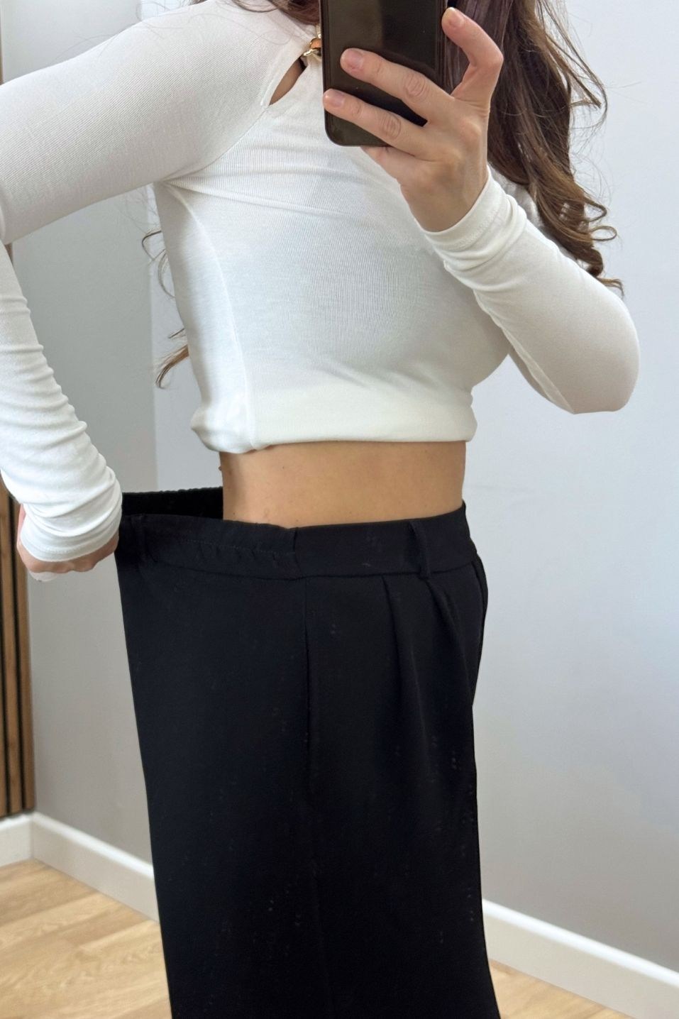 Beli Lastikli Bol Paça Pantolon Siyah