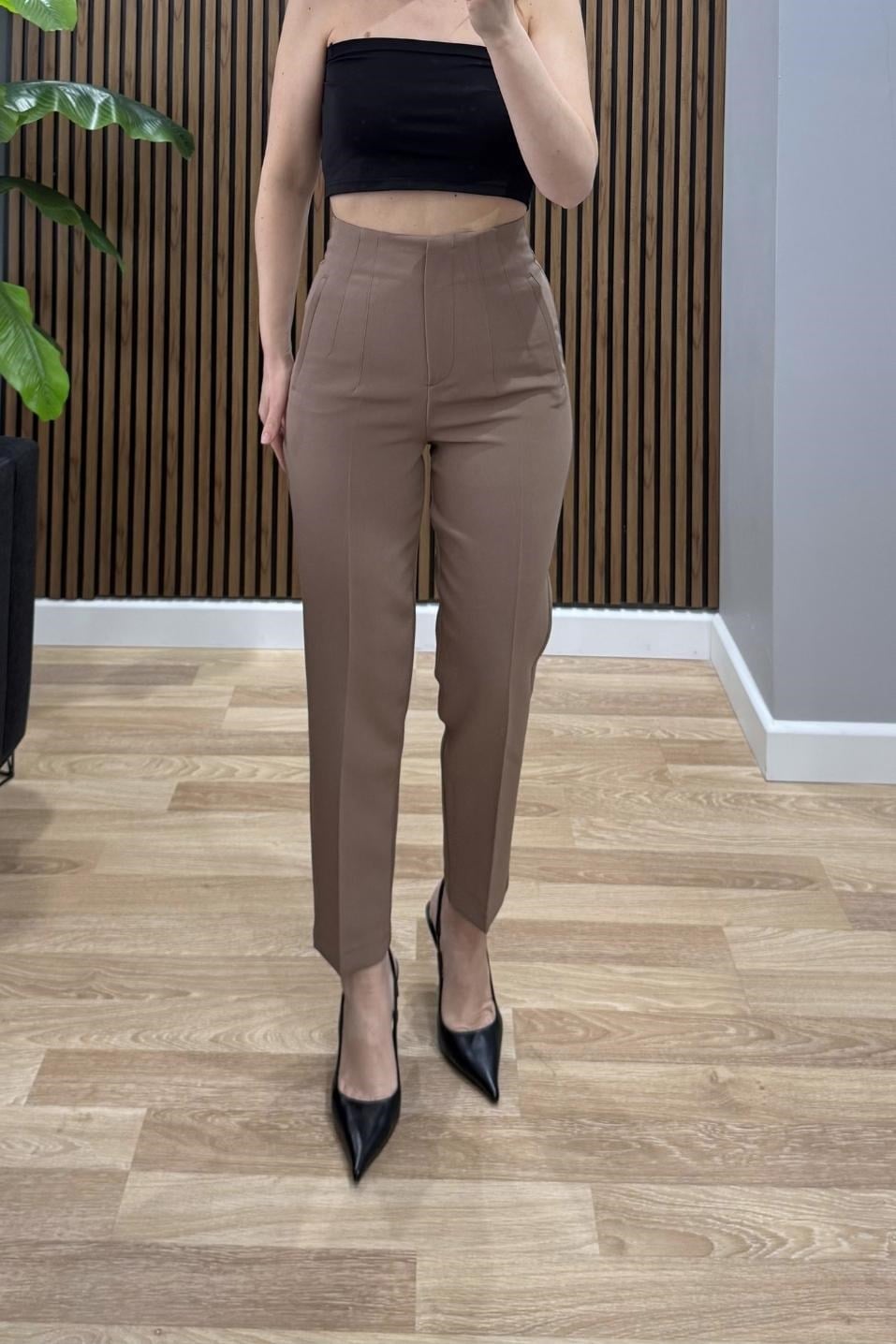 Pensli Havuç Kumaş Pantolon Açık Kahve