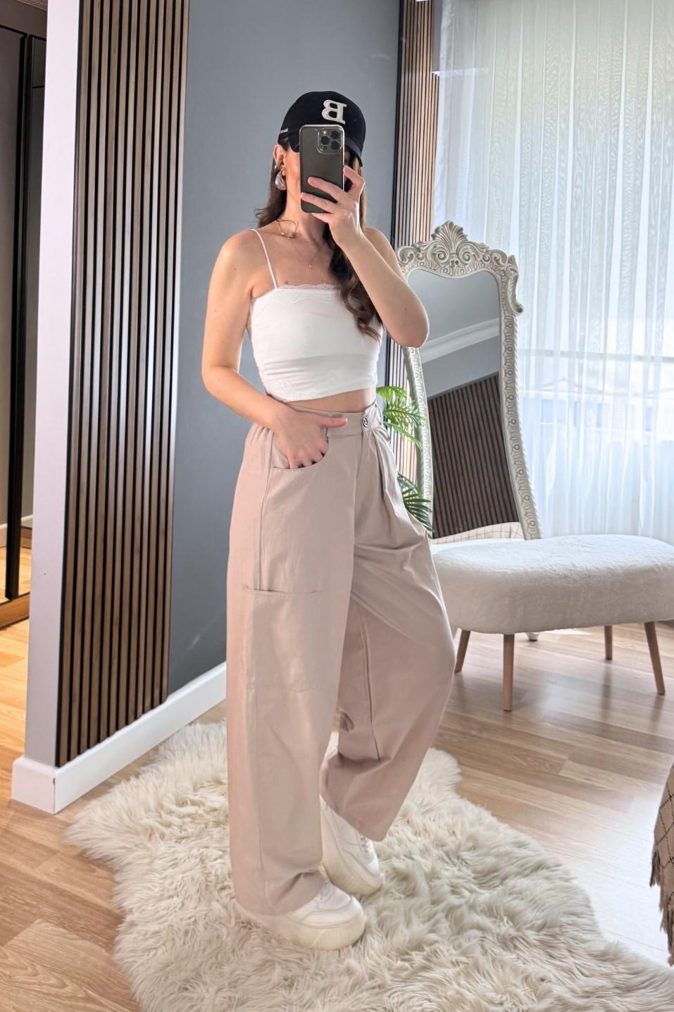 Şalvar Kesim Wide Pantolon Bej
