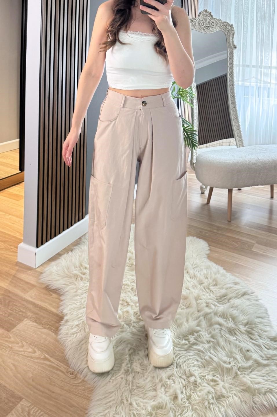 Şalvar Kesim Wide Pantolon Bej