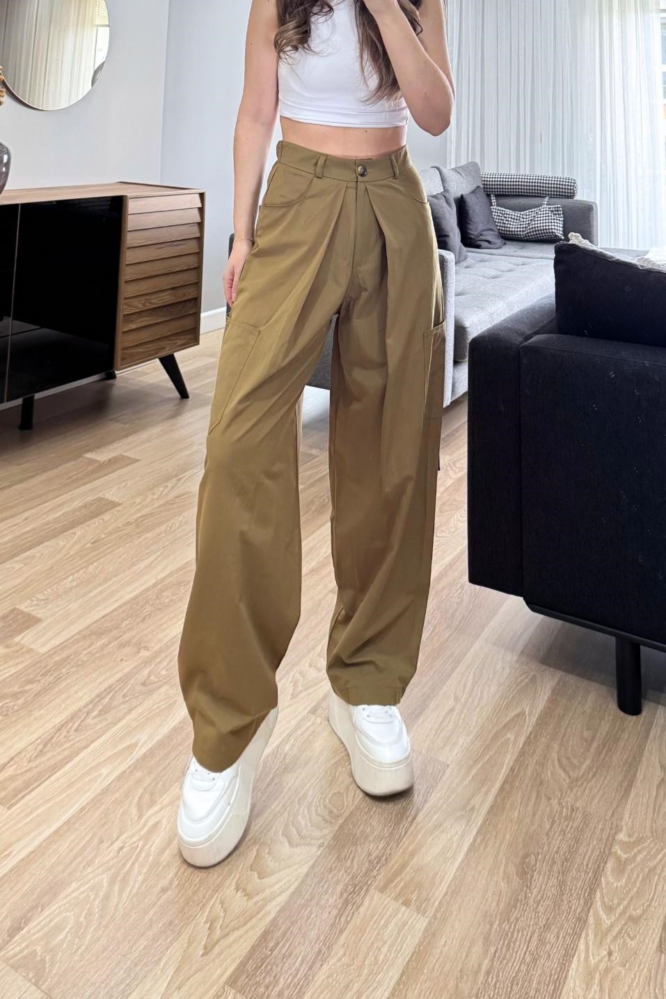 Şalvar Kesim Wide Pantolon Haki Yeşil