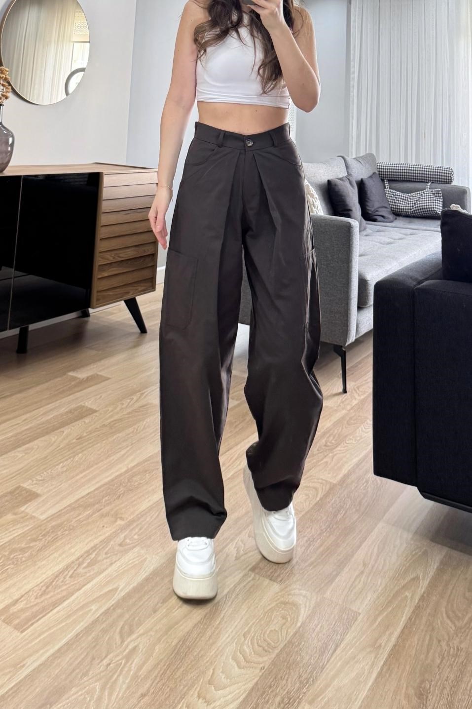 Şalvar Kesim Wide Pantolon Kahverengi