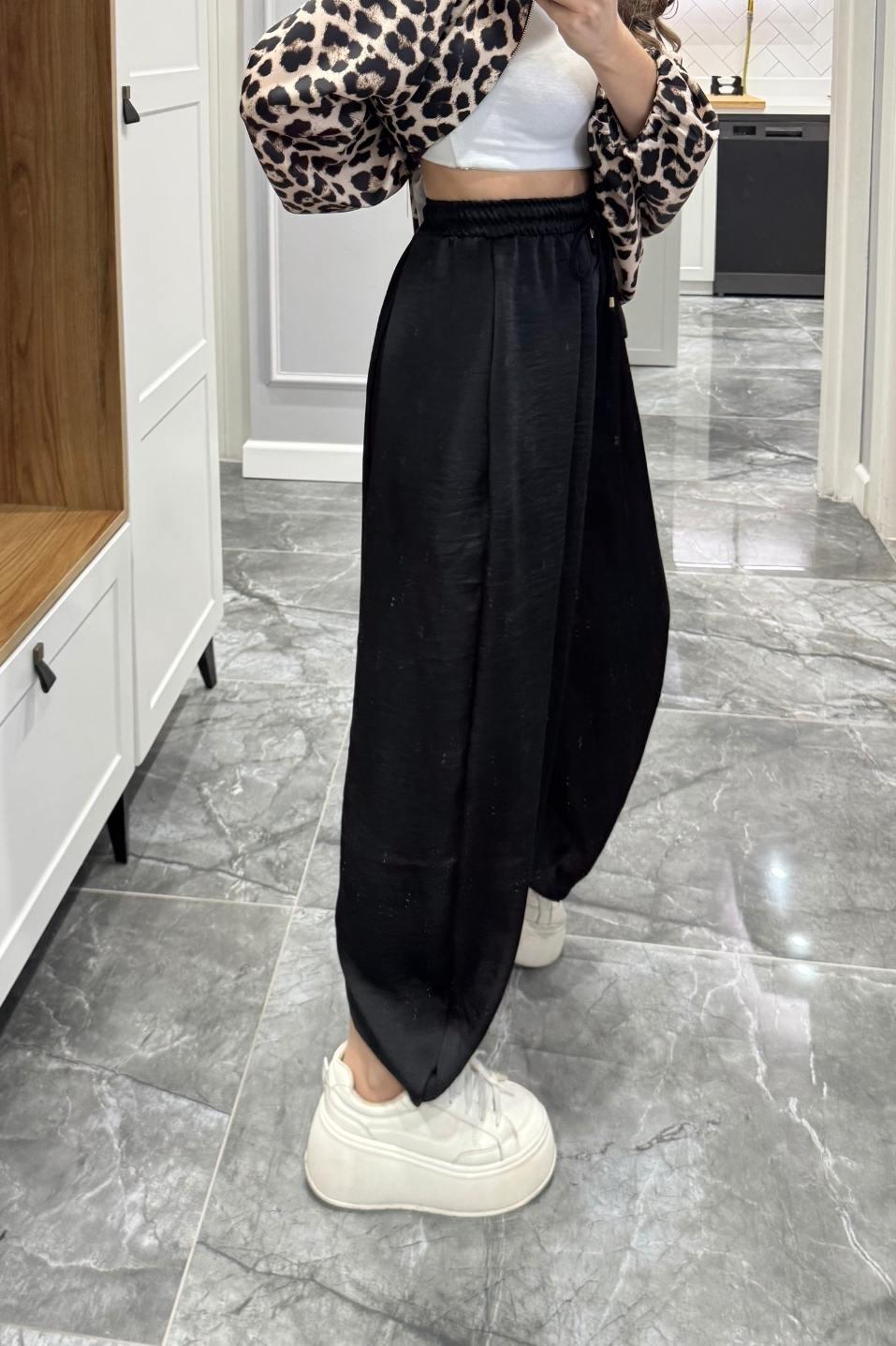Saten Şalvar Pantolon Siyah