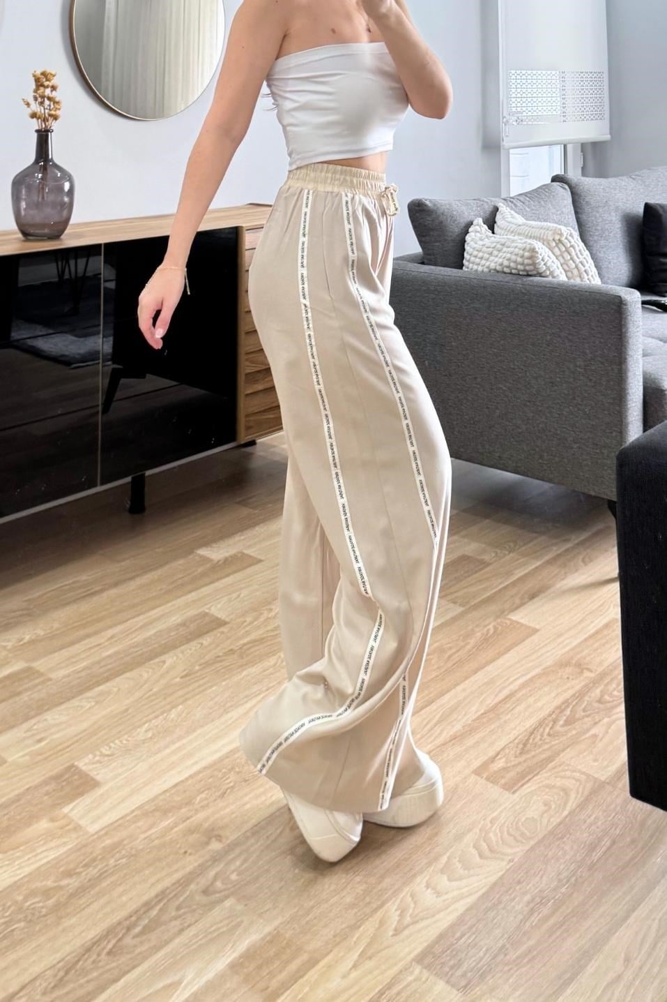 Şerit Detaylı Pantolon Bej