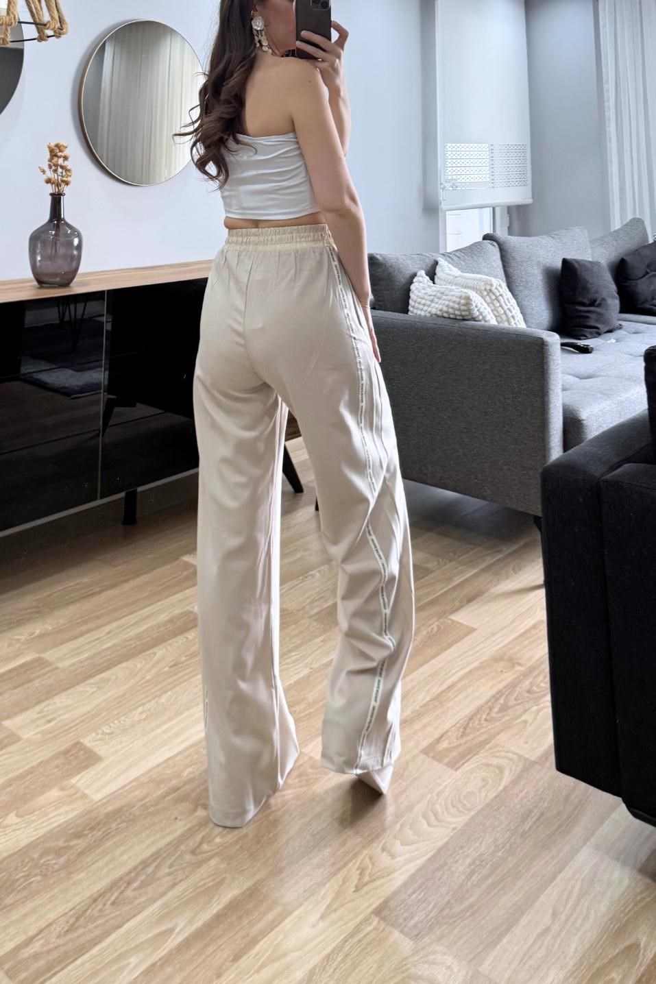 Şerit Detaylı Pantolon Bej