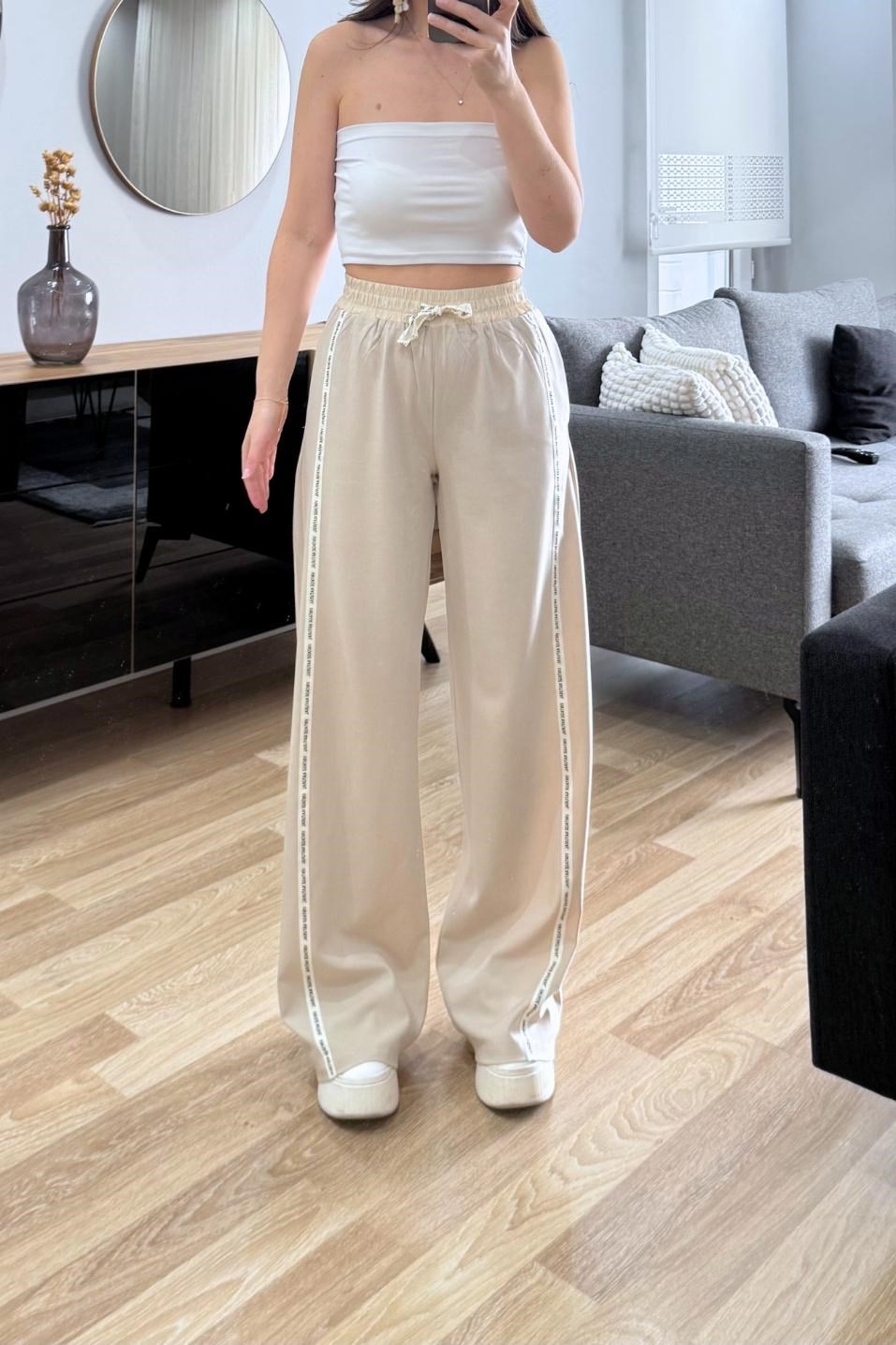 Şerit Detaylı Pantolon Bej
