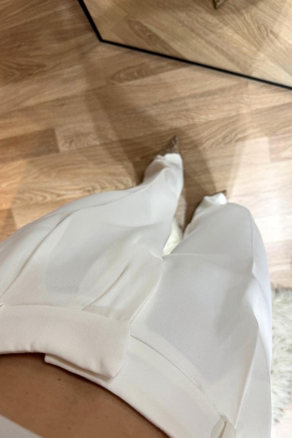 Tek Pileli Premium Palazzo Pantolon Beyaz