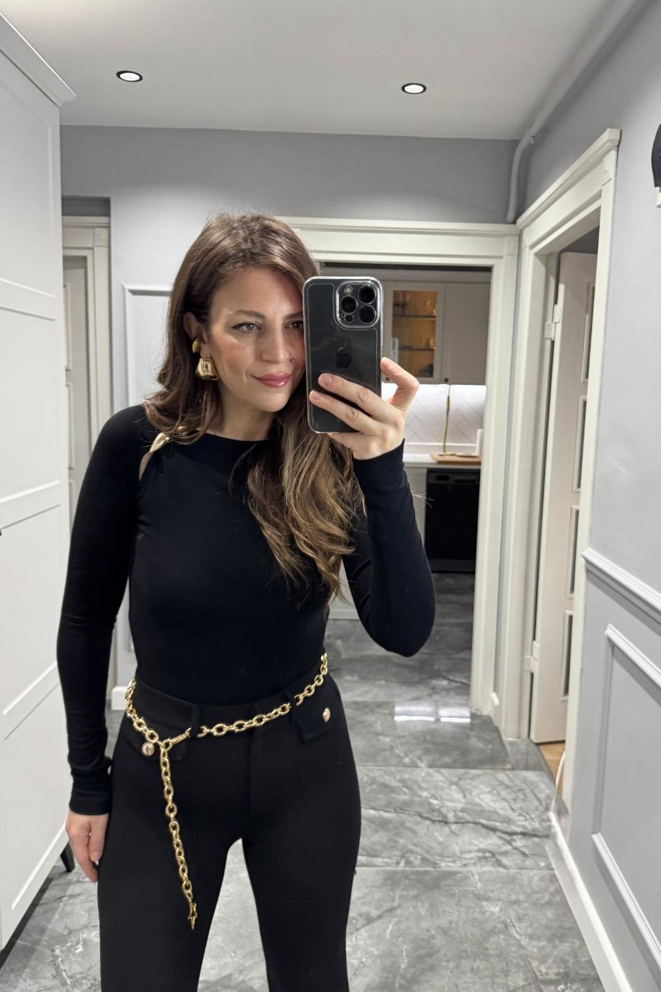 Zincir Aksesuarlı İspanyol Paça Pantolon Siyah