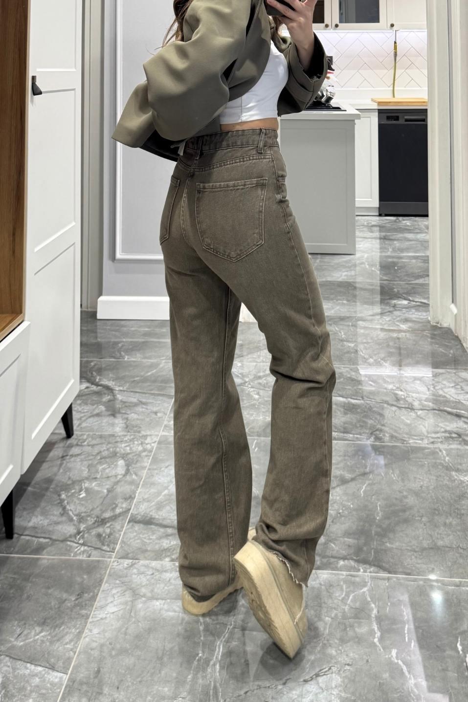Zr Model Yıkamalı Straight Jean Haki Yeşil