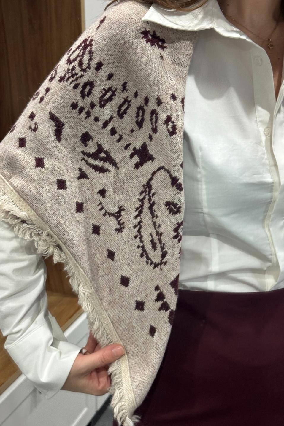 Desenli Triko Şal Bej-Bordo