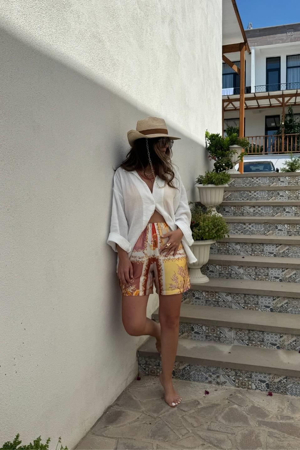 Etnik Desen Şort Multi Color