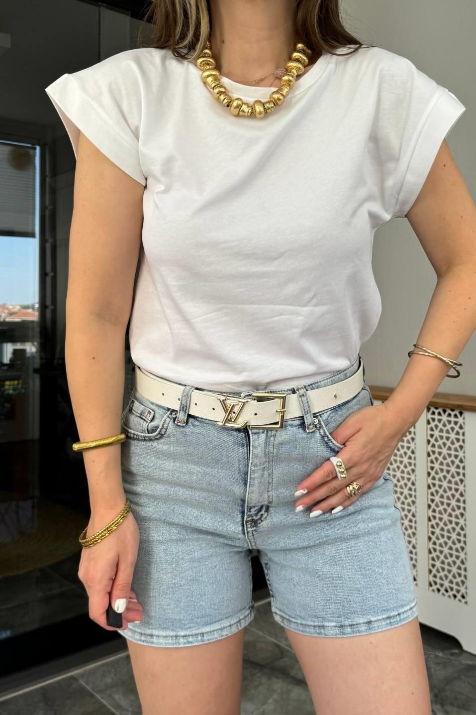 Licralı Yüksek Bel Denim Şort Kar Yıkama