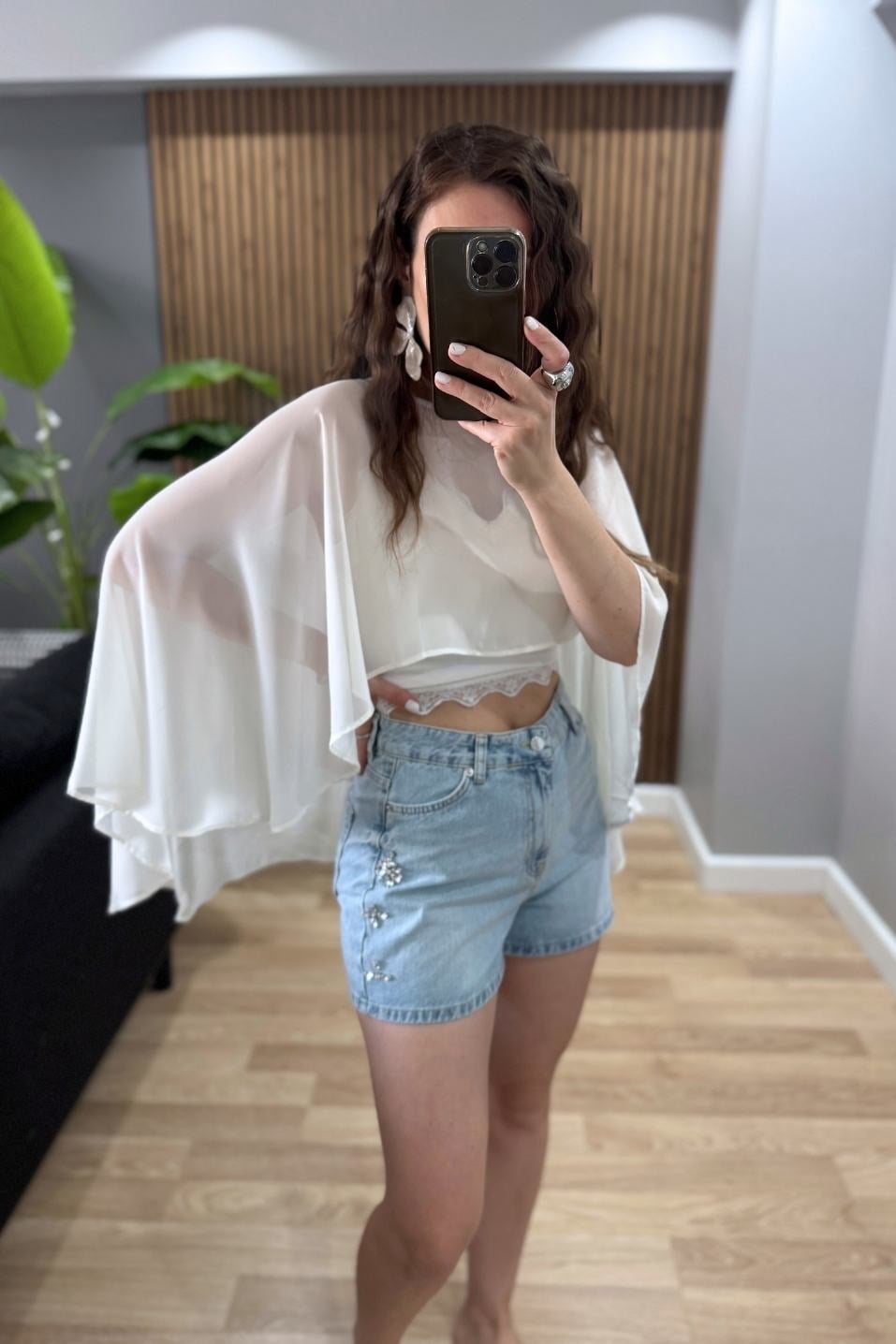 Luna Crystal Denim Şort Açık Mavi
