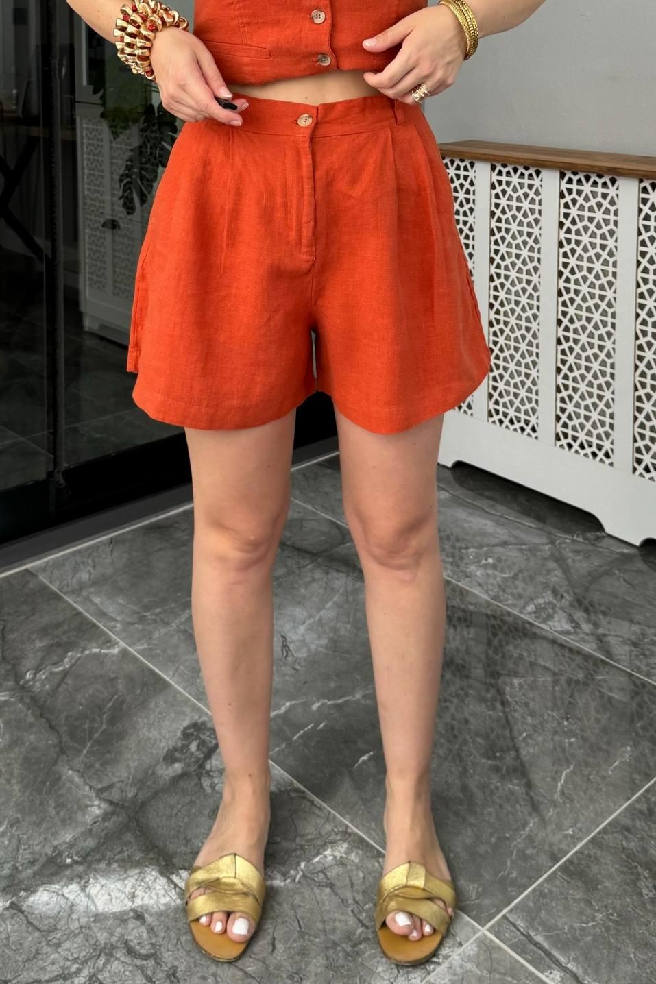 Premium Keten Şort Kiremit